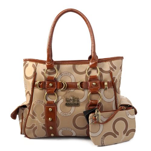 Coach Big C Stud Signature Medium Khaki Totes EJH - Click Image to Close